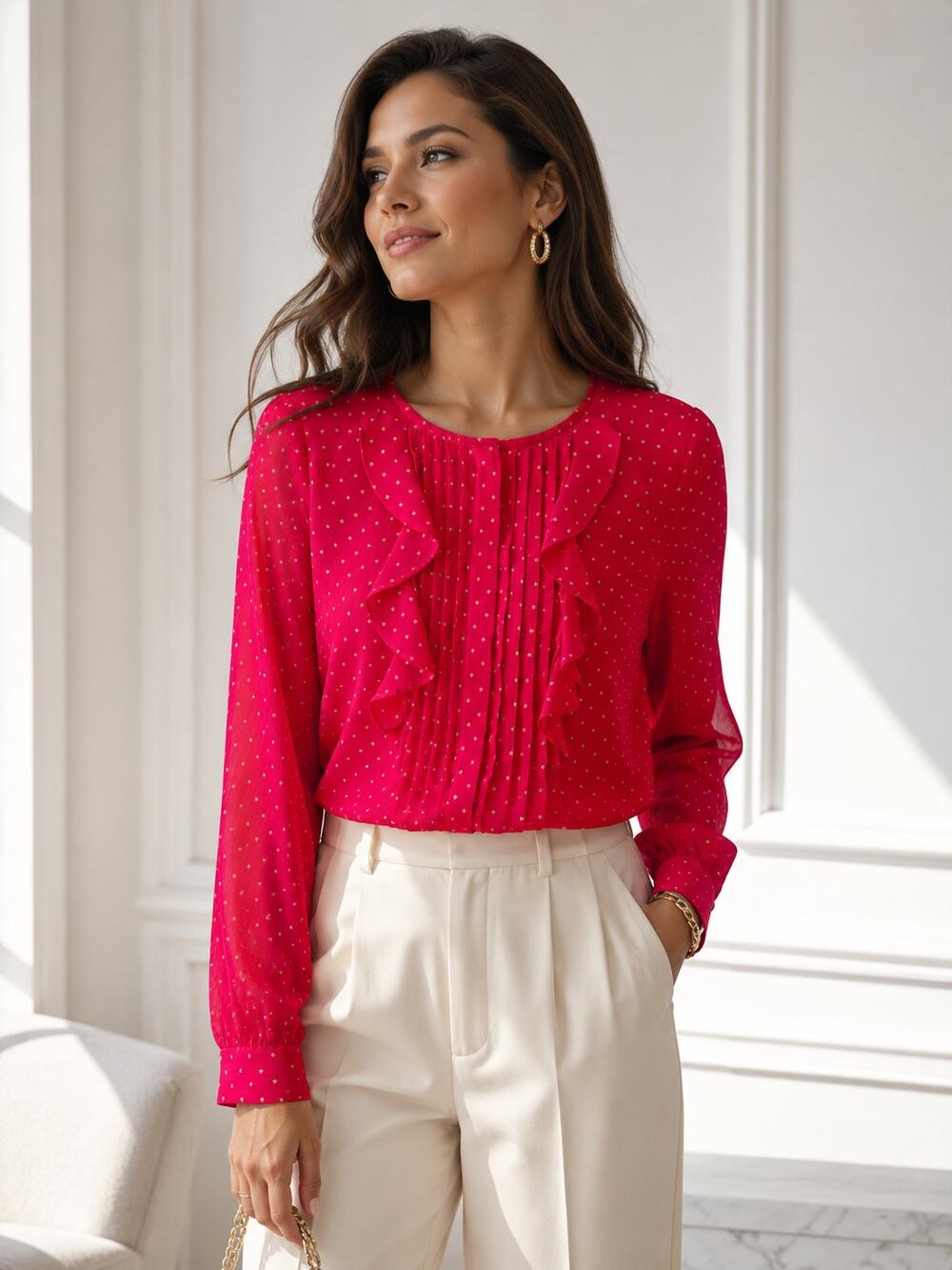 Loft Pink Sheer Ruffle Blouse Size Small